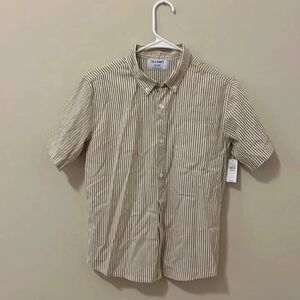 Old Navy- New Boys Tan Stripe Short Sleeve Shirt